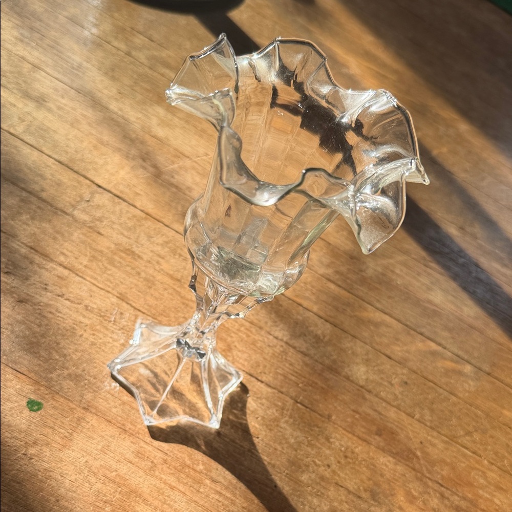 Vtg Glass Ruffled Vase or Candle holder Elegant Crystal-Look Home Art two piece